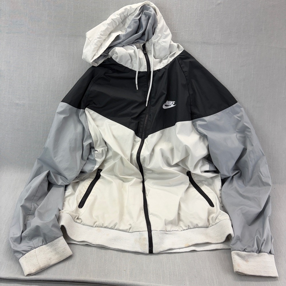 Nike Windbreaker Jacket Mens Large Windrunner Black White Grey Hooded Full Zip